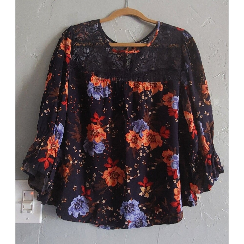 Unique Spectrum  Tops  Blouse  Floral,crochet, 1X,Rayón,20 Inch Of Armp To Armp